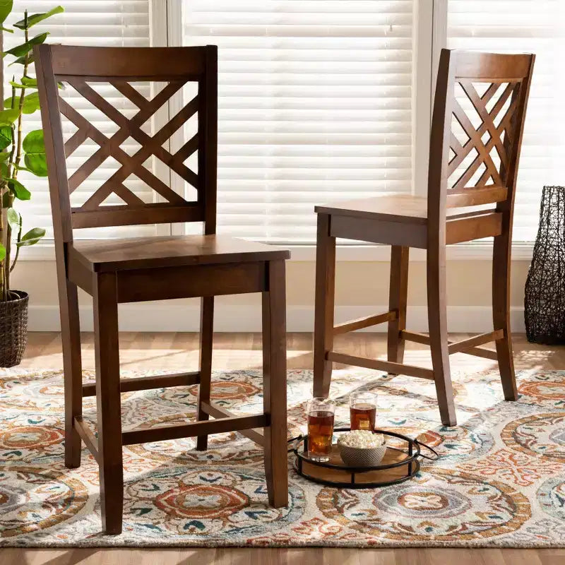 Ensemble de 2 tabourets de comptoir Caron en bois - Baxton Studio