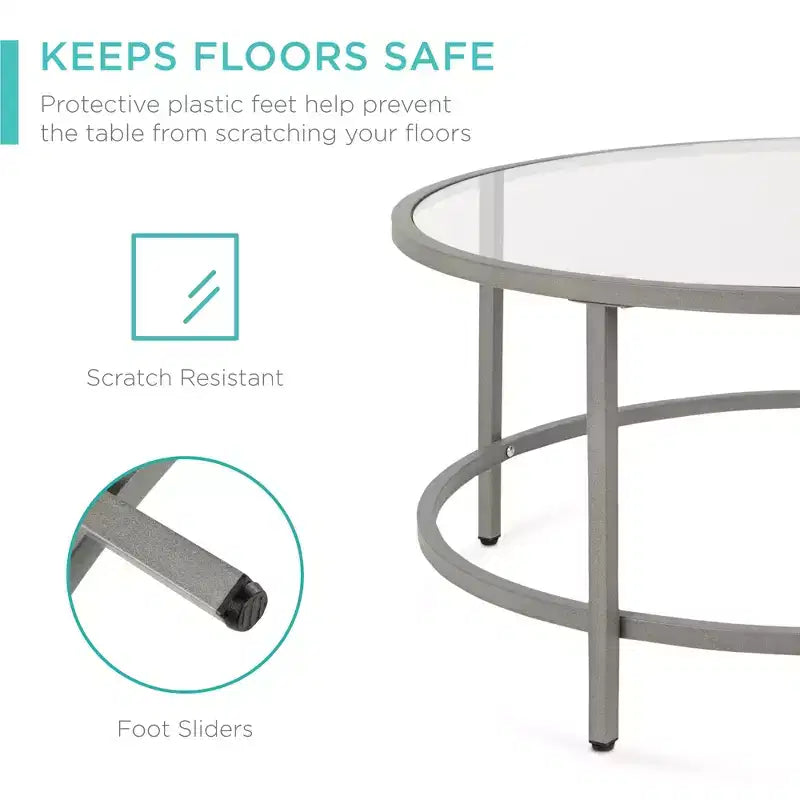 Best Choice Products – Table basse ronde en verre trempé de 91 cm pour la maison, le salon, la salle à manger