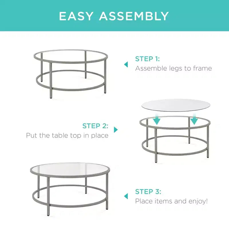 Best Choice Products – Table basse ronde en verre trempé de 91 cm pour la maison, le salon, la salle à manger
