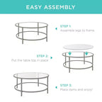 Best Choice Products – Table basse ronde en verre trempé de 91 cm pour la maison, le salon, la salle à manger