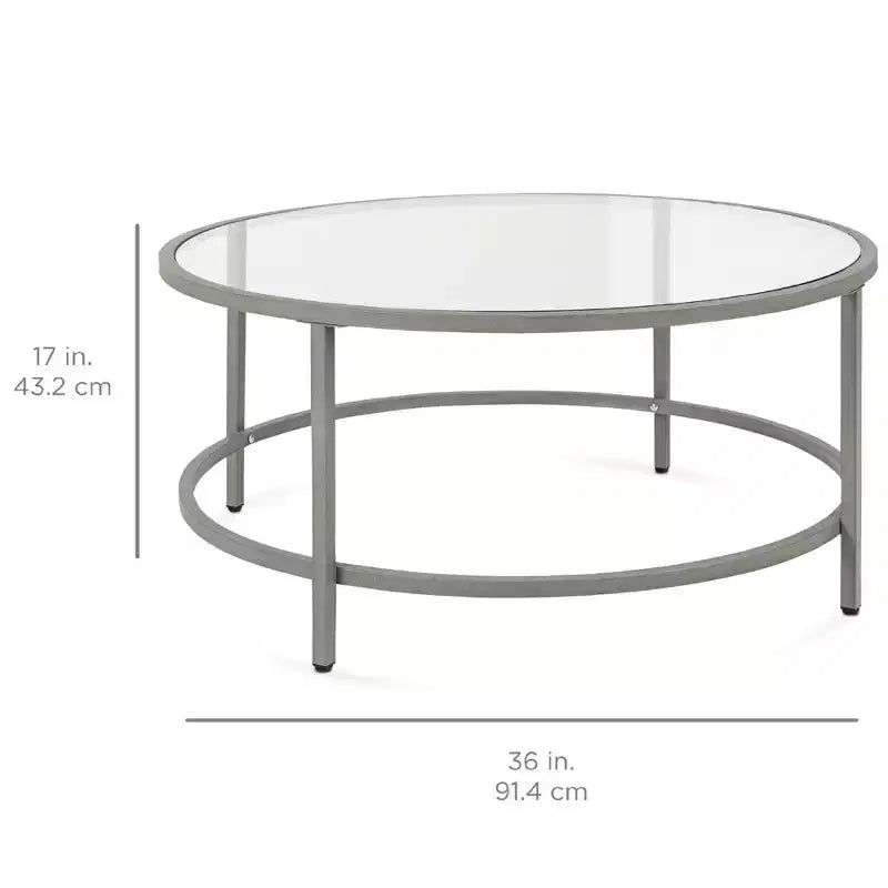 Best Choice Products – Table basse ronde en verre trempé de 91 cm pour la maison, le salon, la salle à manger