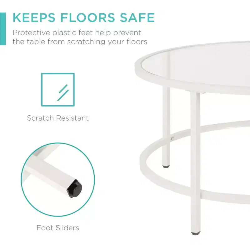 Best Choice Products – Table basse ronde en verre trempé de 91 cm pour la maison, le salon, la salle à manger