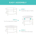 Best Choice Products – Table basse ronde en verre trempé de 91 cm pour la maison, le salon, la salle à manger