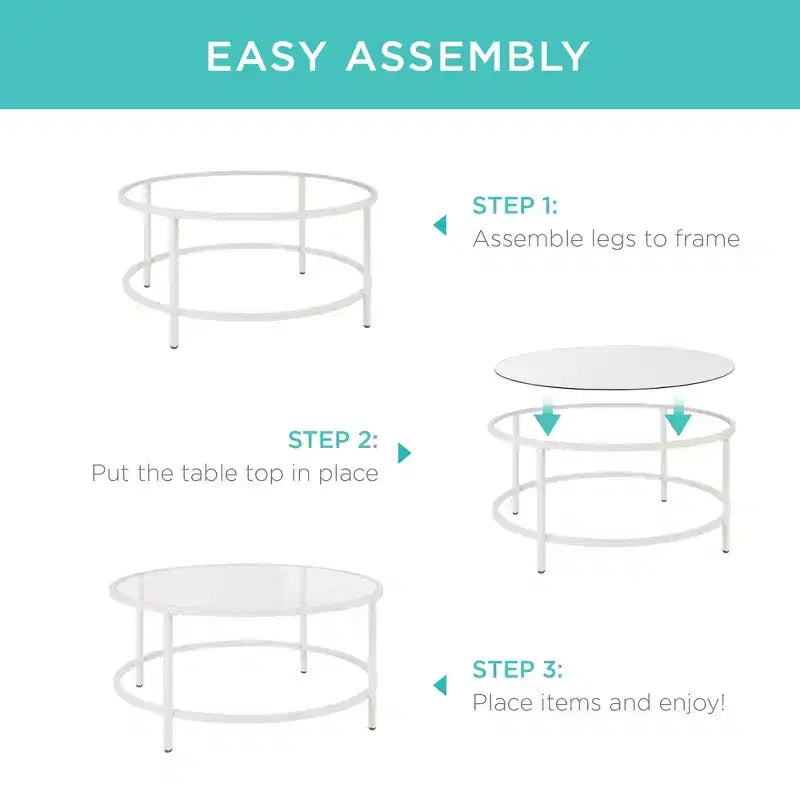 Best Choice Products – Table basse ronde en verre trempé de 91 cm pour la maison, le salon, la salle à manger