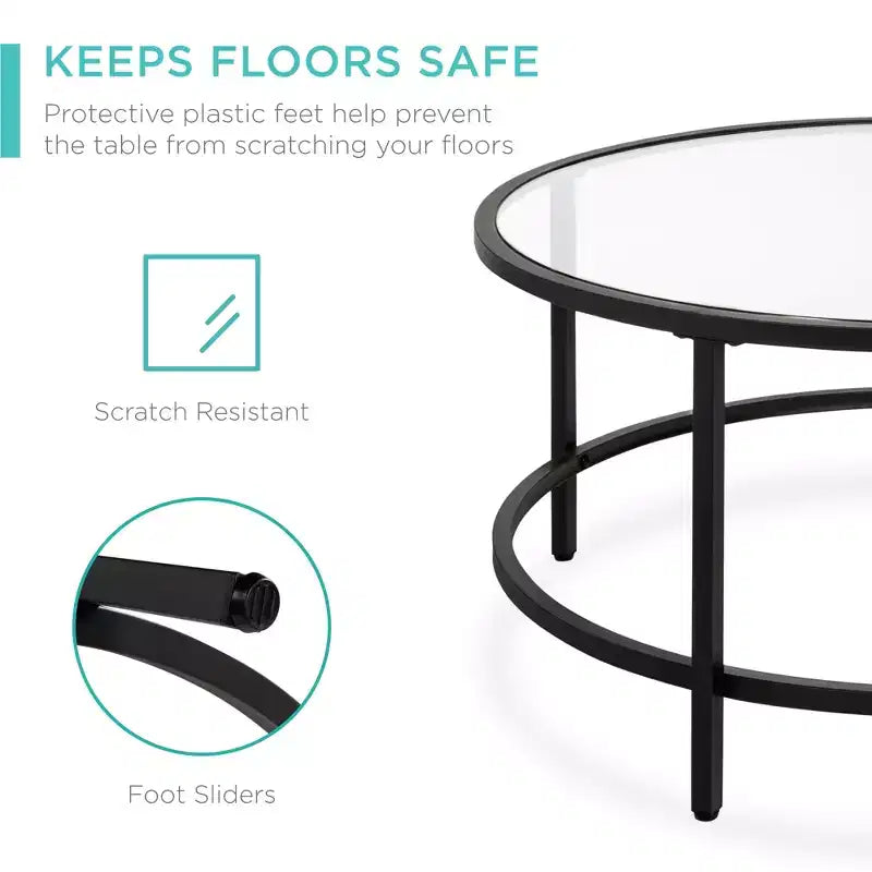 Best Choice Products – Table basse ronde en verre trempé de 91 cm pour la maison, le salon, la salle à manger