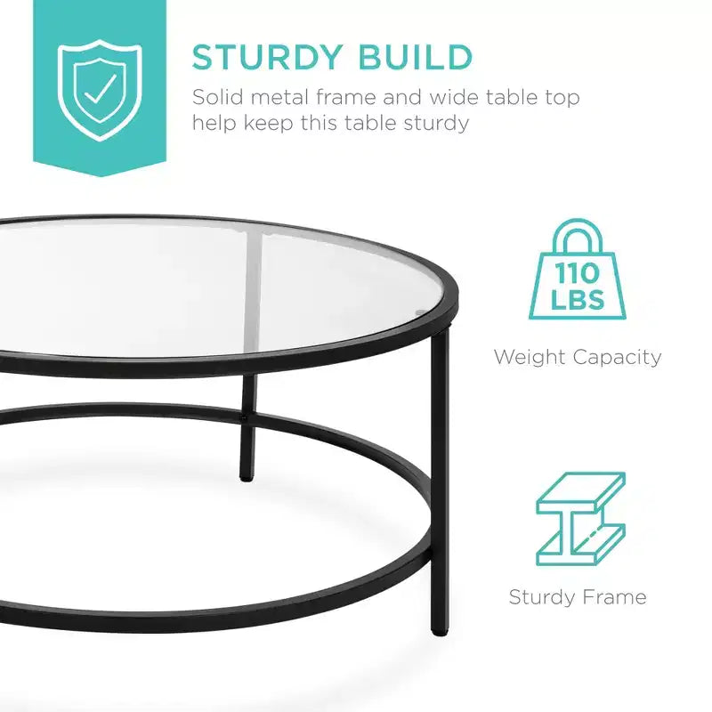 Best Choice Products – Table basse ronde en verre trempé de 91 cm pour la maison, le salon, la salle à manger