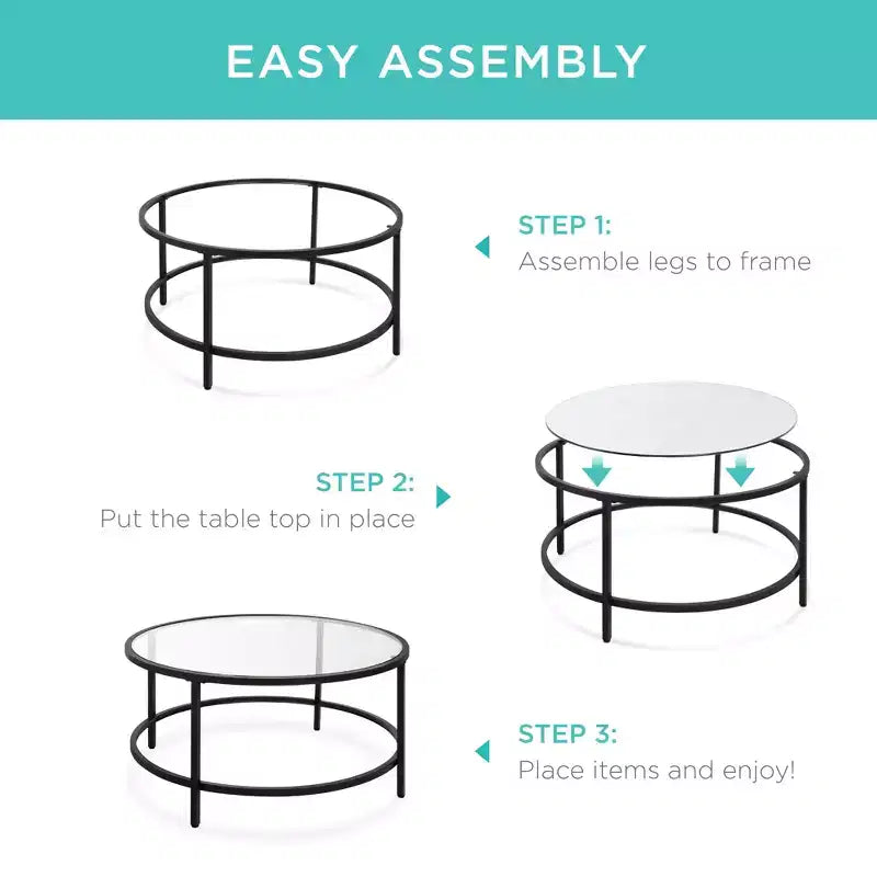 Best Choice Products – Table basse ronde en verre trempé de 91 cm pour la maison, le salon, la salle à manger