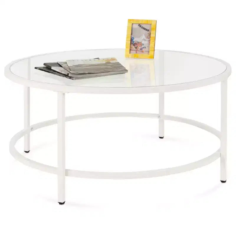 Best Choice Products – Table basse ronde en verre trempé de 91 cm pour la maison, le salon, la salle à manger