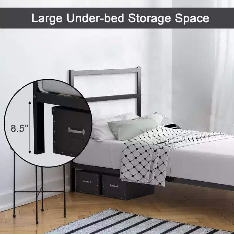 Base de lit en métal Costway double/double avec plateforme et fondation robuste pour matelas avec tête de lit