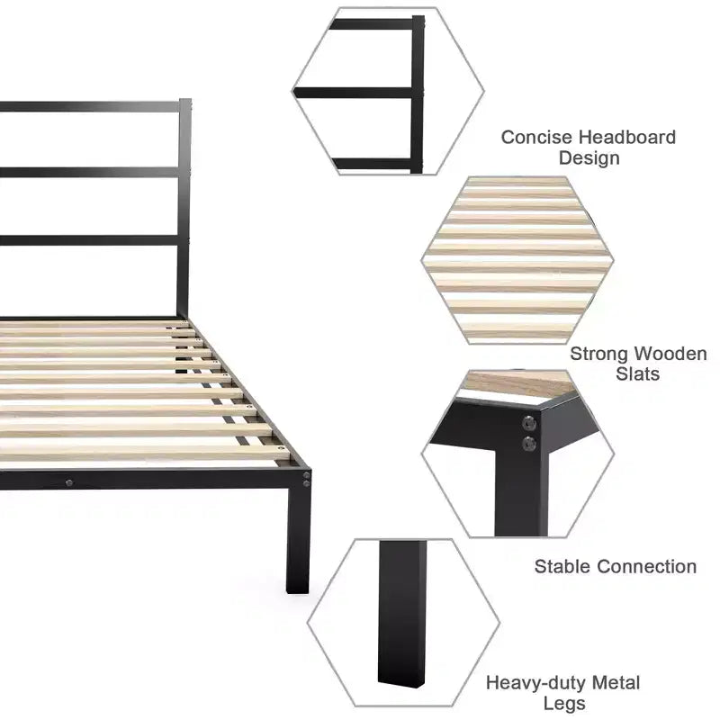Base de lit en métal Costway double/double avec plateforme et fondation robuste pour matelas avec tête de lit