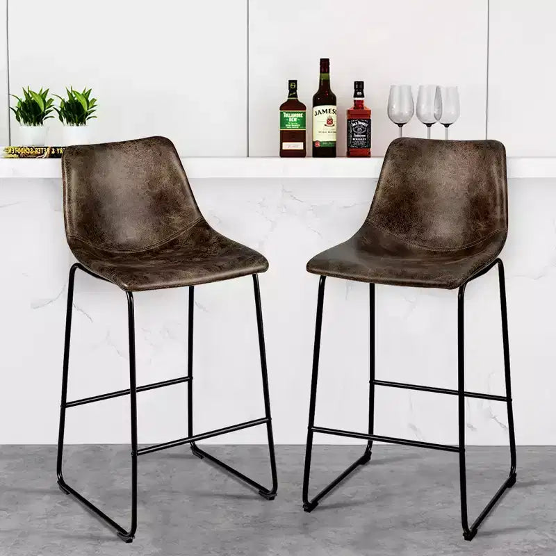Costway Set of 2 Bar Stool Faux Suede Upholstered Kitchen Dining Chair w/Metal Legs Grey\Brown