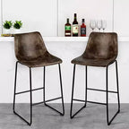 Costway Set of 2 Bar Stool Faux Suede Upholstered Kitchen Dining Chair w/Metal Legs Grey\Brown