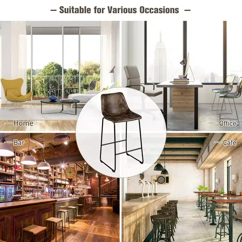 Costway Set of 2 Bar Stool Faux Suede Upholstered Kitchen Dining Chair w/Metal Legs Grey\Brown