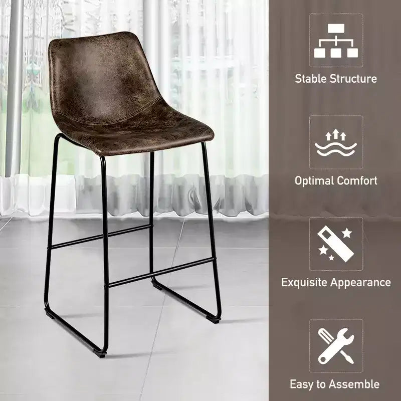 Costway Set of 2 Bar Stool Faux Suede Upholstered Kitchen Dining Chair w/Metal Legs Grey\Brown
