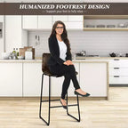 Costway Set of 2 Bar Stool Faux Suede Upholstered Kitchen Dining Chair w/Metal Legs Grey\Brown