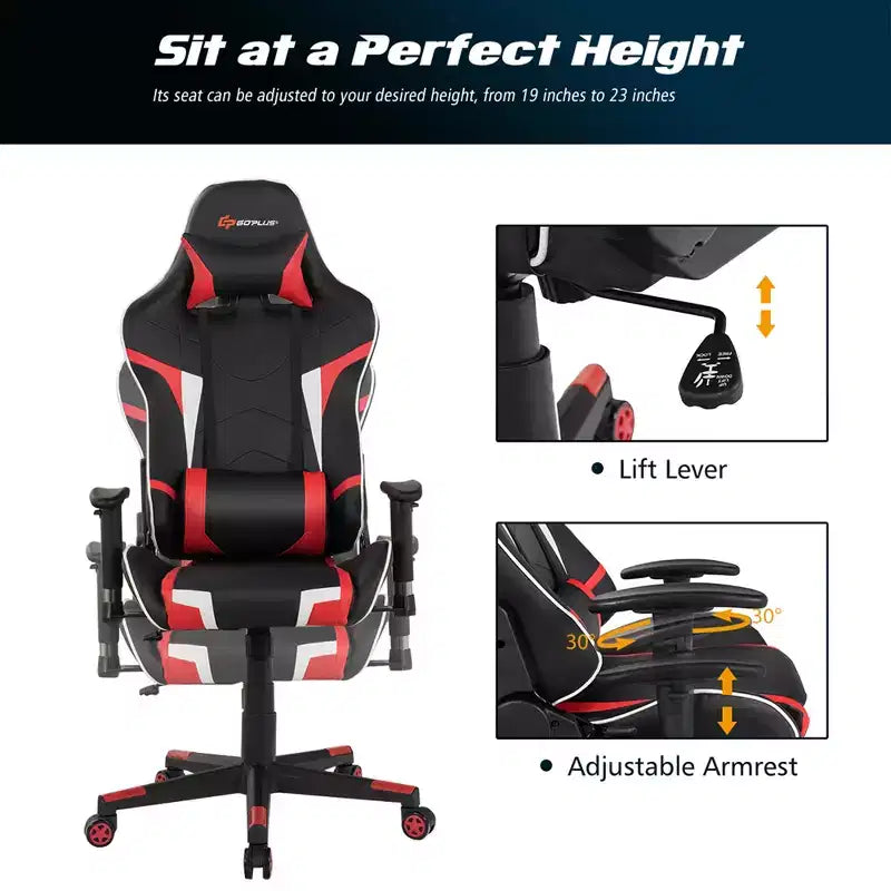 Chaise de Massage et de Gaming Inclinable et Pivotante Costway avec Soutien Lombaire Blanche\Bleue\Grise\Rouge