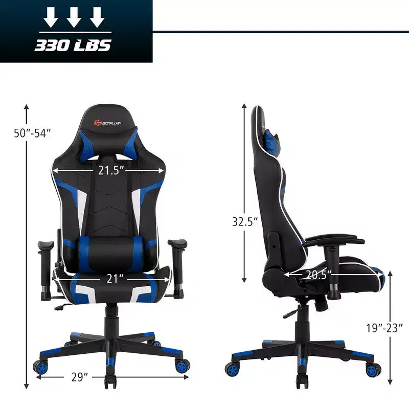 Chaise de Massage et de Gaming Inclinable et Pivotante Costway avec Soutien Lombaire Blanche\Bleue\Grise\Rouge