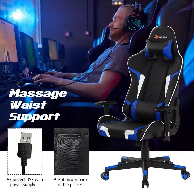 Chaise de Massage et de Gaming Inclinable et Pivotante Costway avec Soutien Lombaire Blanche\Bleue\Grise\Rouge