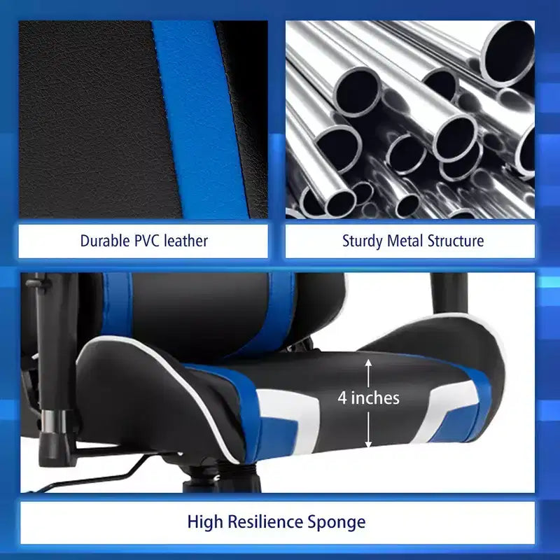 Chaise de Massage et de Gaming Inclinable et Pivotante Costway avec Soutien Lombaire Blanche\Bleue\Grise\Rouge