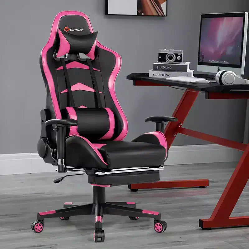 Chaise de bureau de massage gamer inclinable et pivotante Costway Racing avec repose-pieds