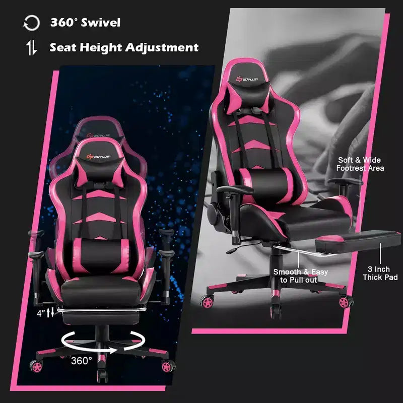 Chaise de bureau de massage gamer inclinable et pivotante Costway Racing avec repose-pieds