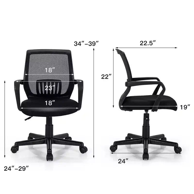 Chaise de bureau exécutive à dossier moyen Costway, chaise en maille, réglable en hauteur avec support lombaire
