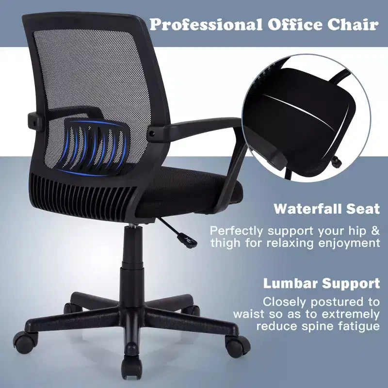 Chaise de bureau exécutive à dossier moyen Costway, chaise en maille, réglable en hauteur avec support lombaire