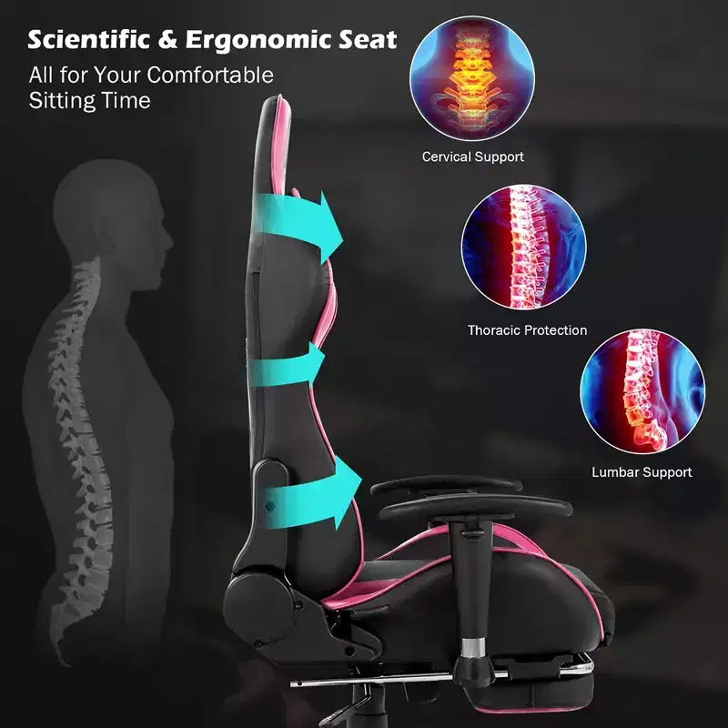 Costway Chaise de bureau gamer inclinable et pivotante avec repose-pieds de massage