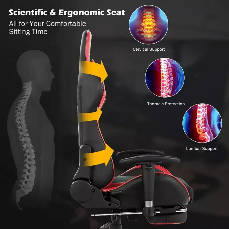 Costway Chaise de bureau gamer inclinable et pivotante avec repose-pieds de massage