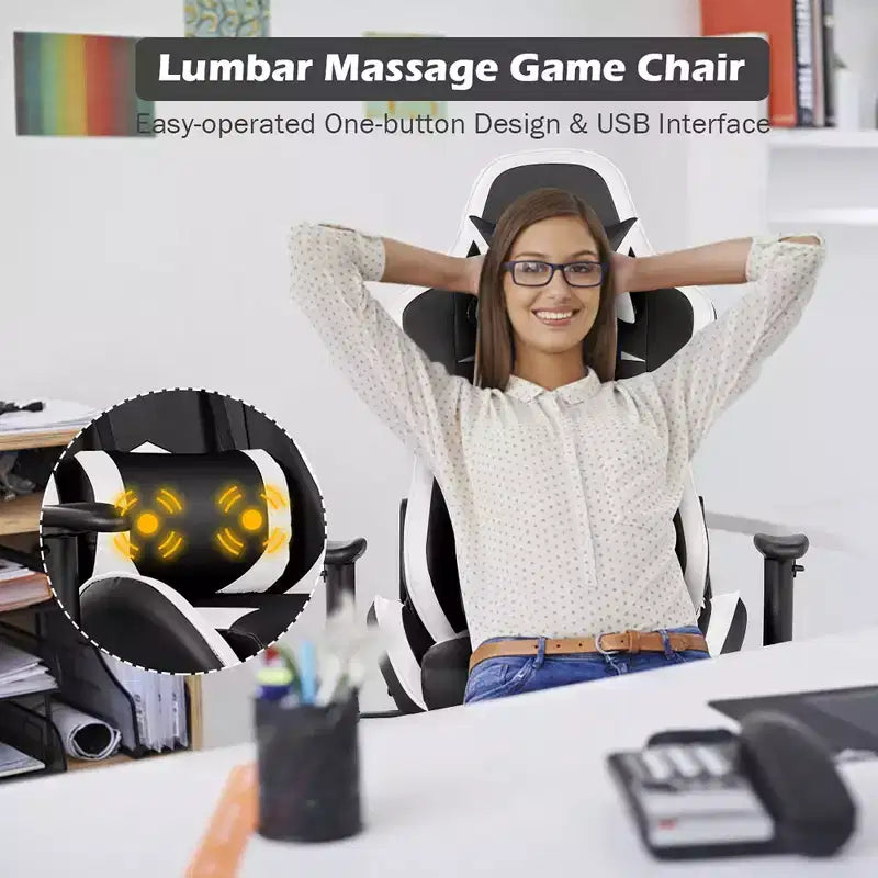 Costway Chaise de bureau gamer inclinable et pivotante avec repose-pieds de massage