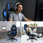 Costway Massage Gaming Chair Reclining Racing Computer Office Chair with Footrest White\ Black\Blue\Red