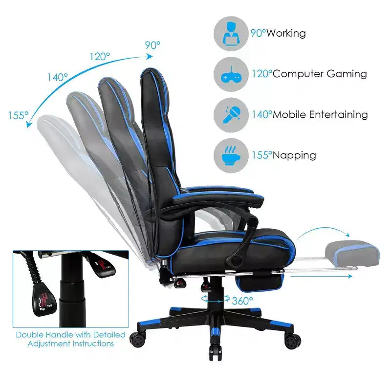 Costway Massage Gaming Chair Reclining Racing Computer Office Chair with Footrest White\ Black\Blue\Red