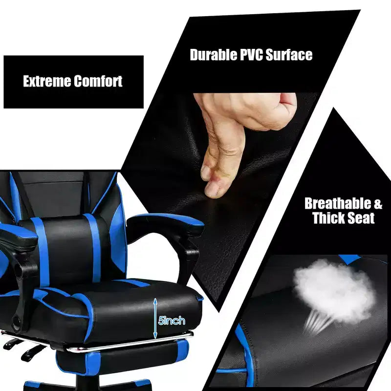 Costway Massage Gaming Chair Reclining Racing Computer Office Chair with Footrest White\ Black\Blue\Red