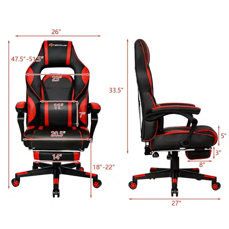 Costway Massage Gaming Chair Reclining Racing Computer Office Chair with Footrest White\ Black\Blue\Red