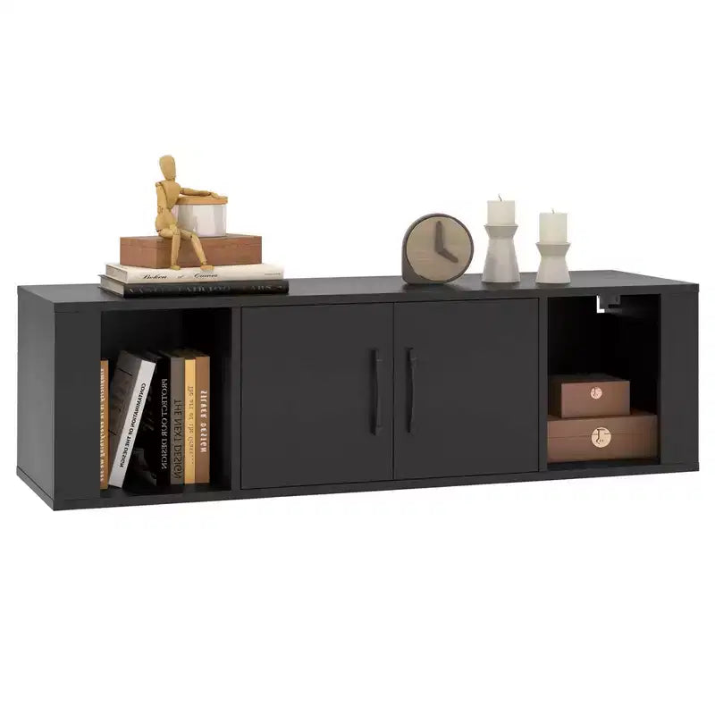 Costway 2-Door Floating Storage Cabinet with 2 Cubes Console Storage Hutch Under TV