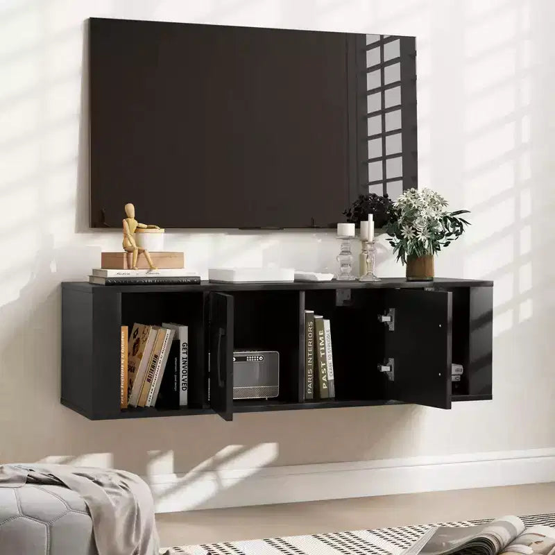 Meuble TV mural Costway avec 2 portes et 2 niches de rangement