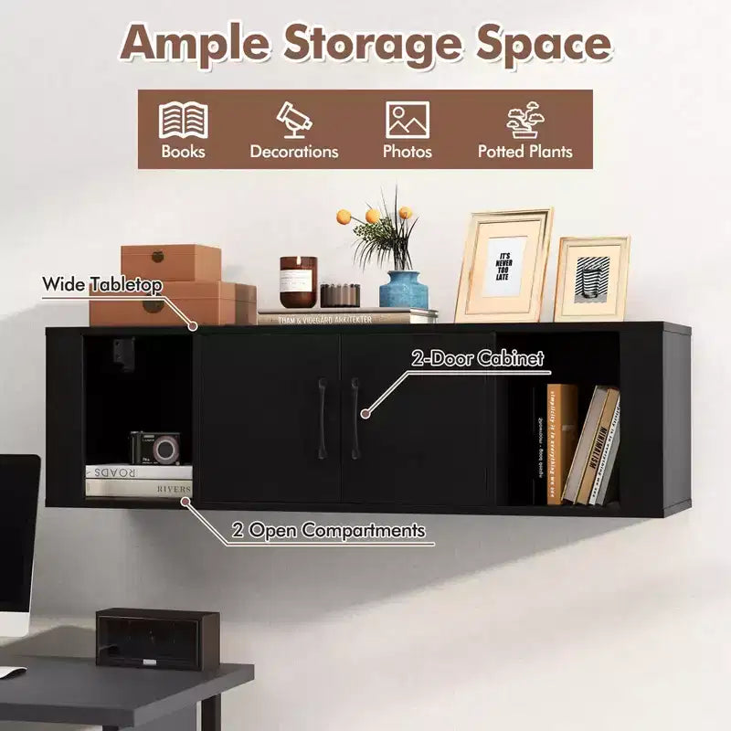 Meuble TV mural Costway avec 2 portes et 2 niches de rangement