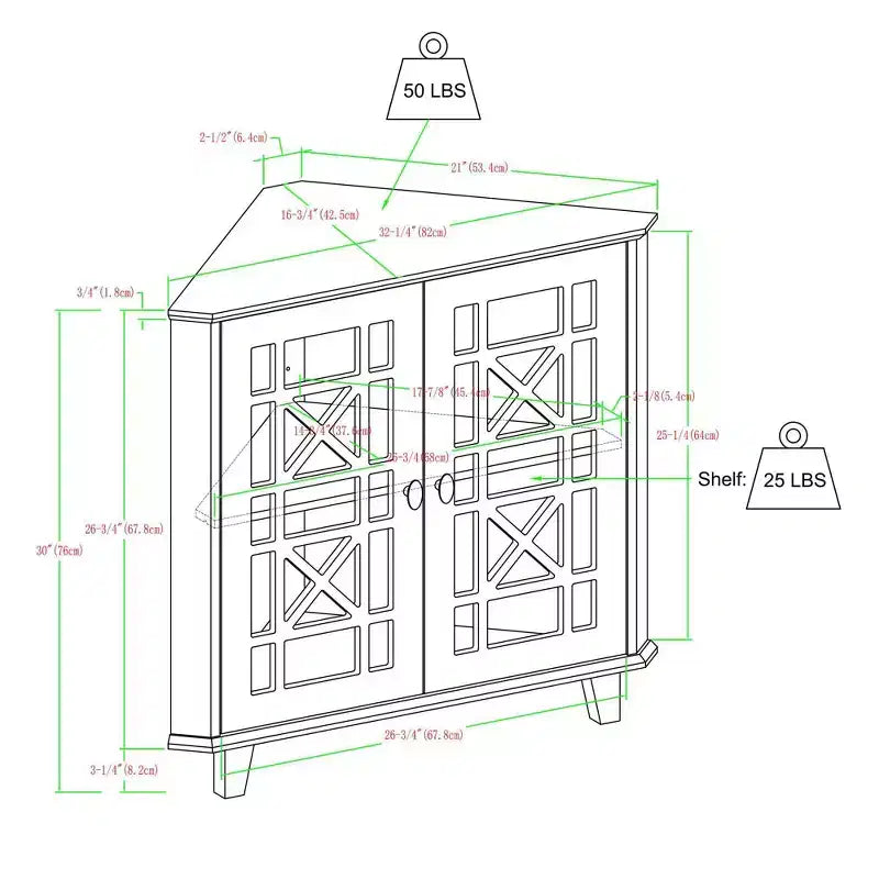 2 Door Corner Accent Cabinet with Fretwork Doors - Saracina Home