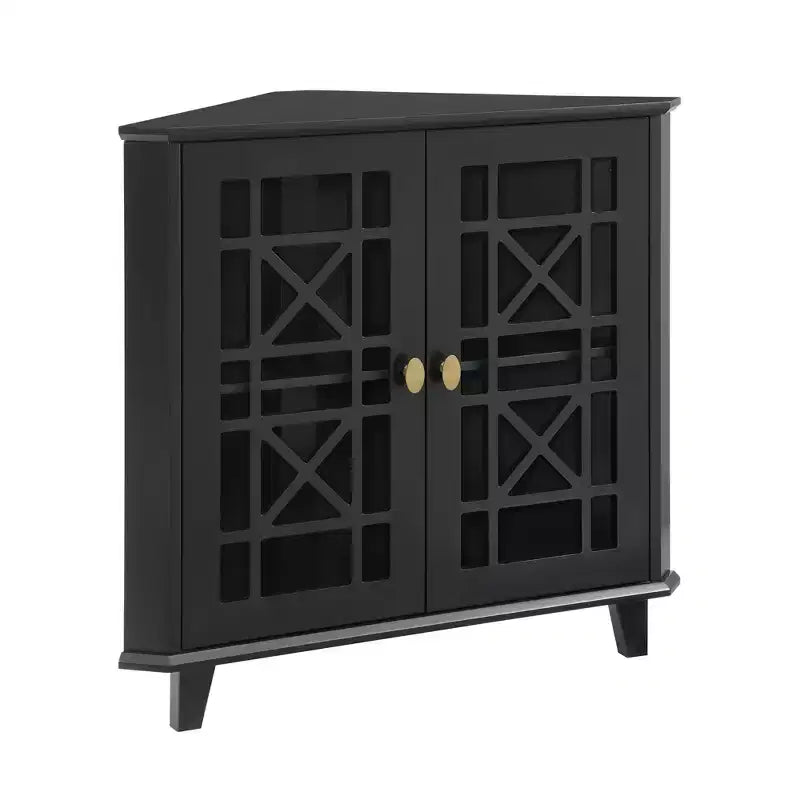 2 Door Corner Accent Cabinet with Fretwork Doors - Saracina Home