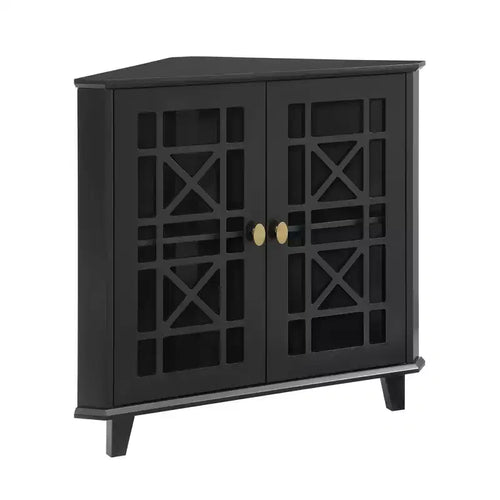 2 Door Corner Accent Cabinet with Fretwork Doors - Saracina Home