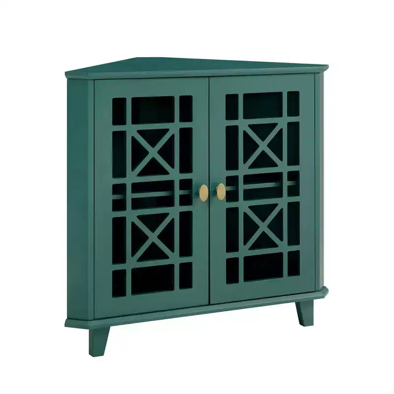 2 Door Corner Accent Cabinet with Fretwork Doors - Saracina Home