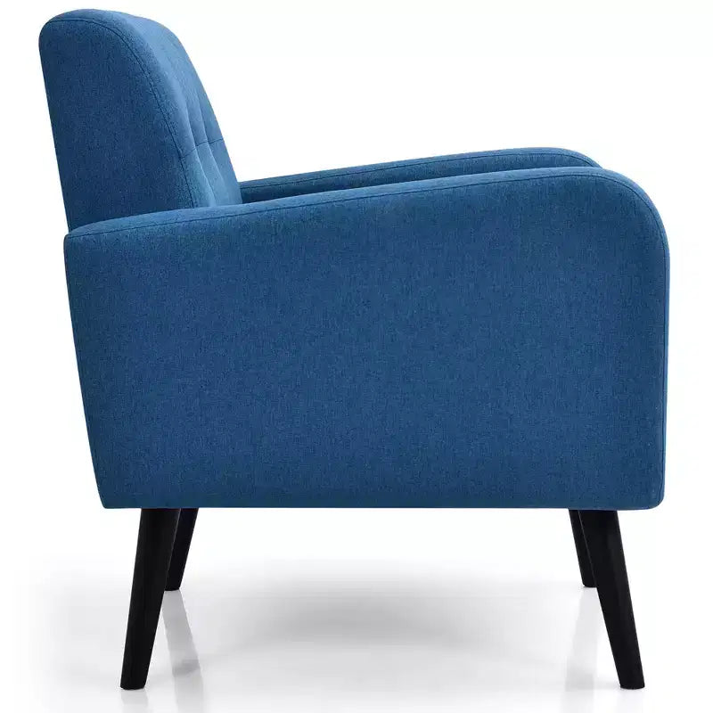 Costway Fauteuil d'appoint du milieu du siècle, fauteuil en tissu, canapé individuel avec pieds en bois d'hévéa Bleu/Gris