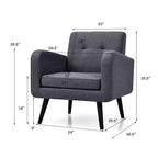 Costway Fauteuil d'appoint du milieu du siècle, fauteuil en tissu, canapé individuel avec pieds en bois d'hévéa Bleu/Gris