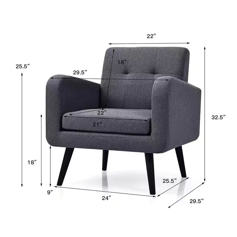 Costway Fauteuil d'appoint du milieu du siècle, fauteuil en tissu, canapé individuel avec pieds en bois d'hévéa Bleu/Gris