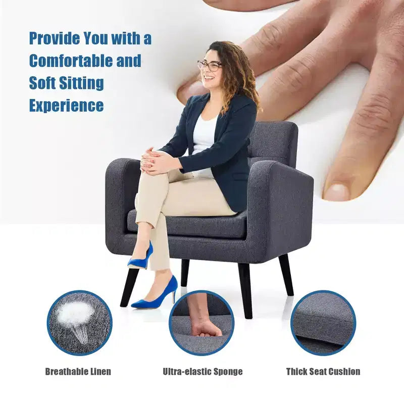 Costway Fauteuil d'appoint du milieu du siècle, fauteuil en tissu, canapé individuel avec pieds en bois d'hévéa Bleu/Gris