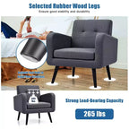 Costway Fauteuil d'appoint du milieu du siècle, fauteuil en tissu, canapé individuel avec pieds en bois d'hévéa Bleu/Gris