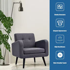 Costway Fauteuil d'appoint du milieu du siècle, fauteuil en tissu, canapé individuel avec pieds en bois d'hévéa Bleu/Gris