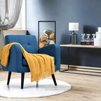 Costway Fauteuil d'appoint du milieu du siècle, fauteuil en tissu, canapé individuel avec pieds en bois d'hévéa Bleu/Gris