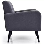 Costway Fauteuil d'appoint du milieu du siècle, fauteuil en tissu, canapé individuel avec pieds en bois d'hévéa Bleu/Gris