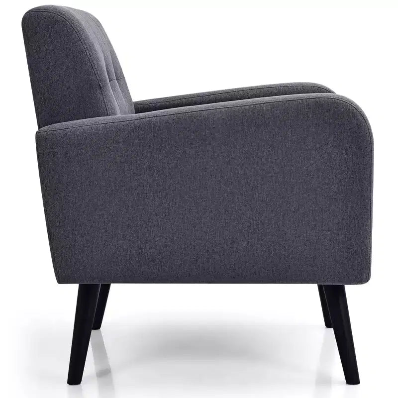 Costway Fauteuil d'appoint du milieu du siècle, fauteuil en tissu, canapé individuel avec pieds en bois d'hévéa Bleu/Gris